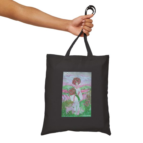 Cotton Canvas Tote Bag - Girl with Flowers - Image 8