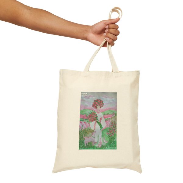 Cotton Canvas Tote Bag - Girl with Flowers - Image 3
