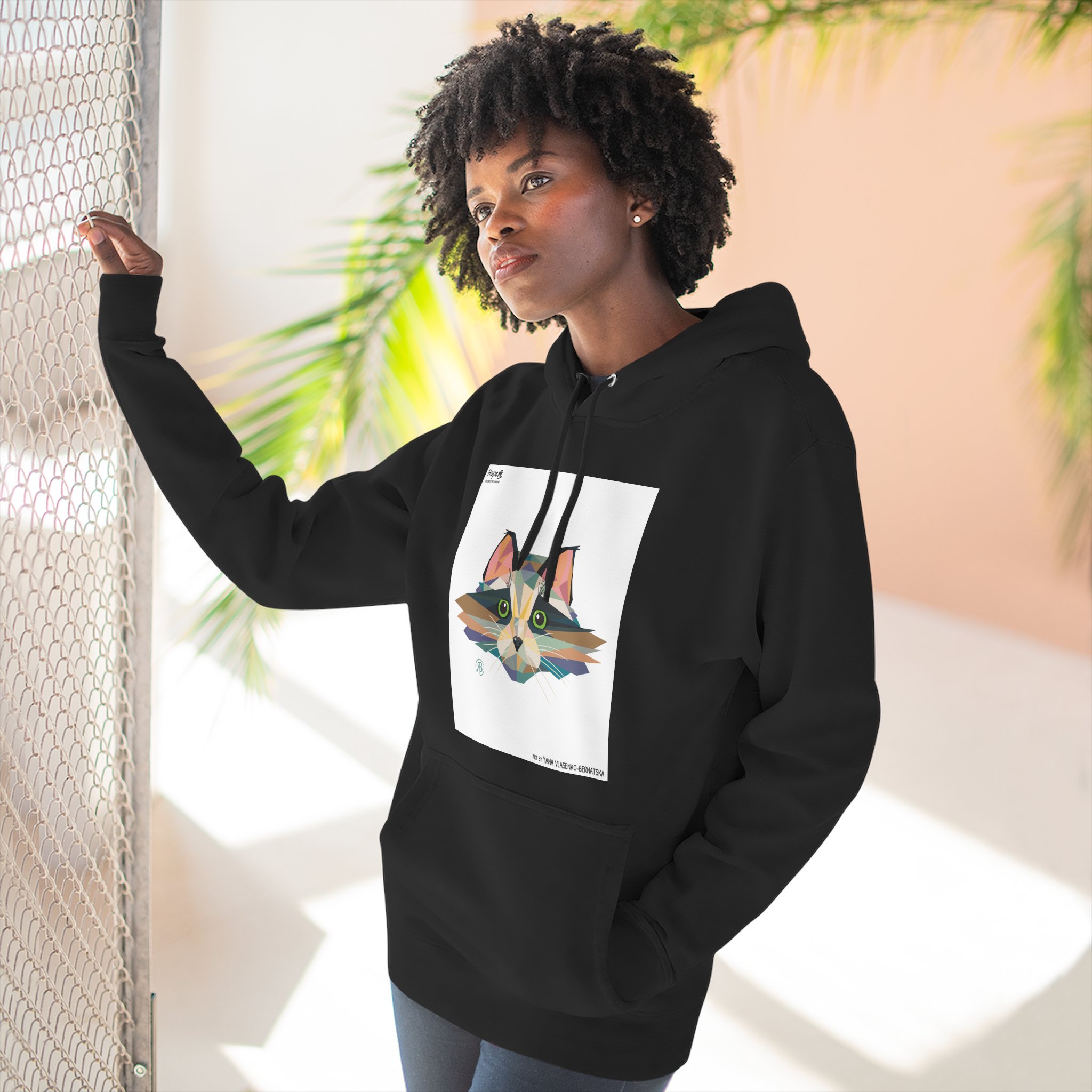 Three-Panel Fleece Hoodie – Pixel Whiskers - Image 4